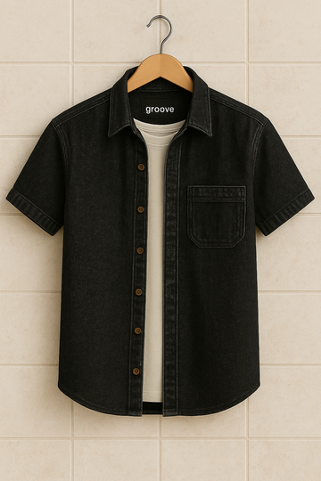 Mens Premium Chambray Cotton Button Shirt - GRVCS42 - Black