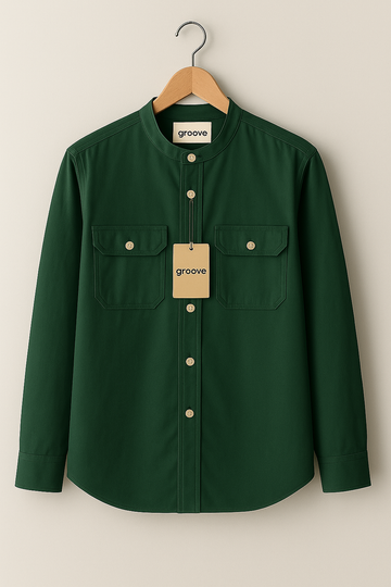 Mens Premium Cotton Button Full Sleeve Shirt - GRVCS15 - Green