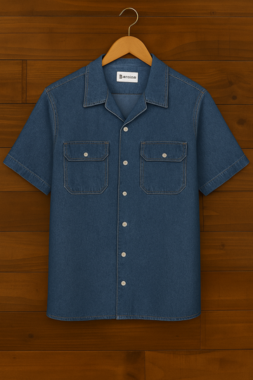 Mens Premium Denim Chambray Button Shirt - GRVCS27 - Blue