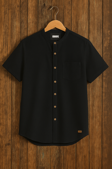 Mens Premium Viscose Button Shirt - GRVCS7 - Black