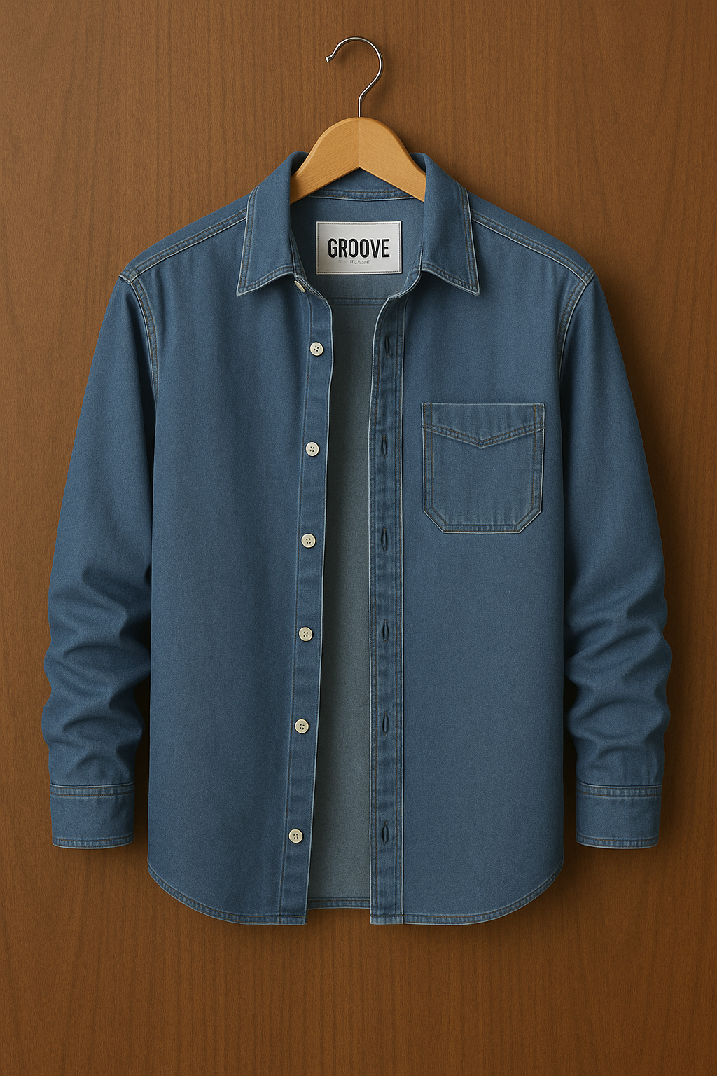 Mens Premium Chambray Cotton Button  Full Sleeve Shirt - GRVCS37 - Blue