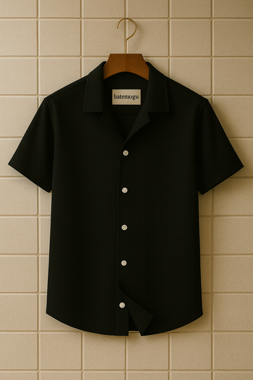 Mens Kumas Button Up Cuban Collar Loose Fit Shirt HATMS3 - Black