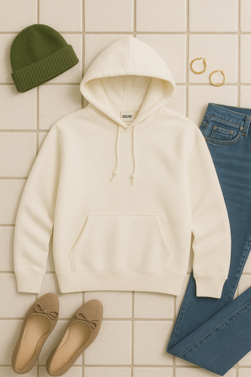 Groove Womens Kangaroo Pullover Hoodie GRWKPH1 - Cream