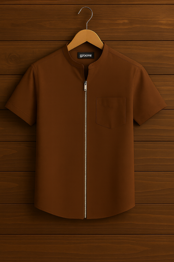 Mens Premium Cotton Zip Shirt - GRVCS17 - Brown