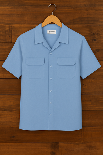 Mens Premium Cotton Button Shirt - GRVCS11 - Light Blue