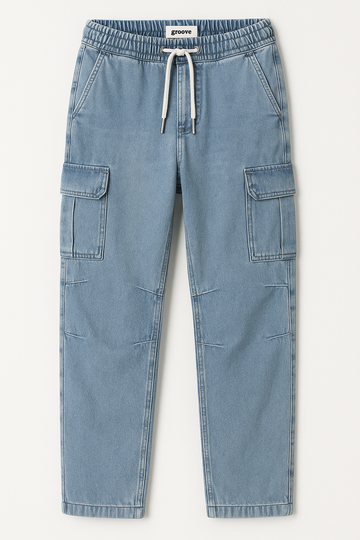 Mens Chambray Denim Jogger Pants by Groove - GMDJP1 - Blue