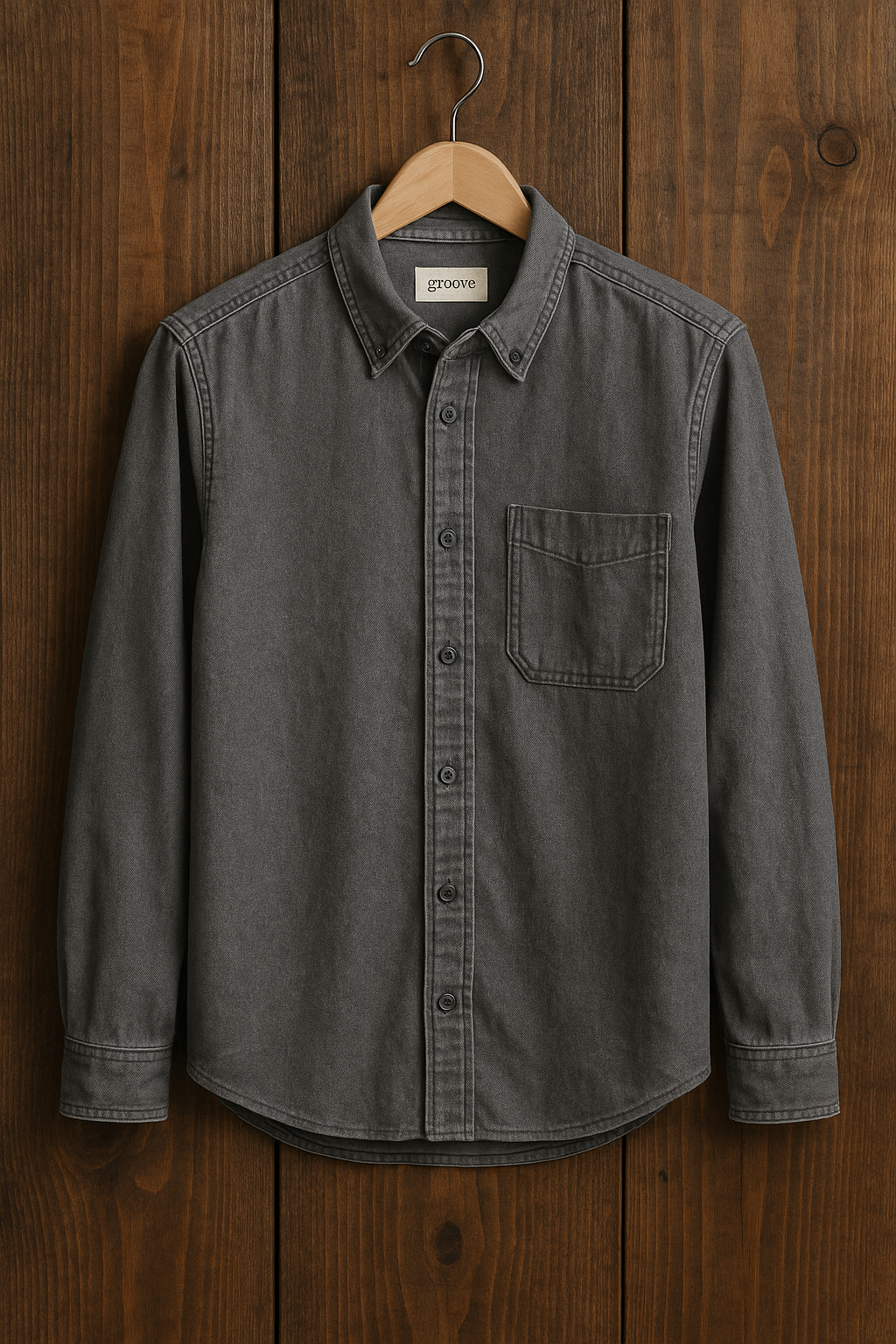 Mens Premium Denim Chambray Button Shirt - GRVCS30 - Grey