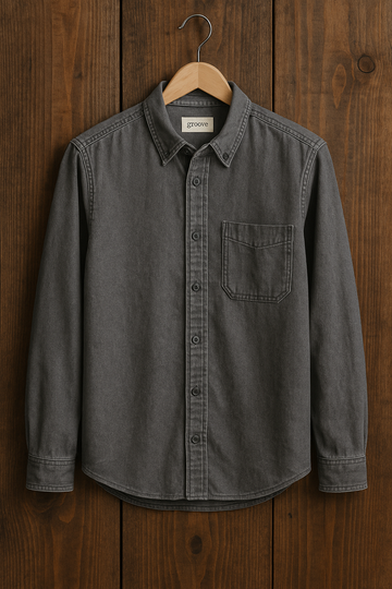Mens Premium Denim Chambray Button Shirt - GRVCS30 - Grey
