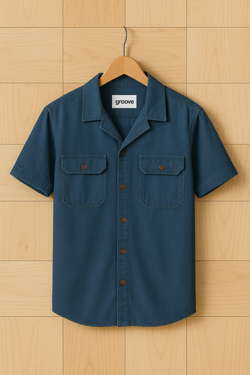 Mens Premium Chambray Cotton Button Shirt - GRVCS39 - Blue