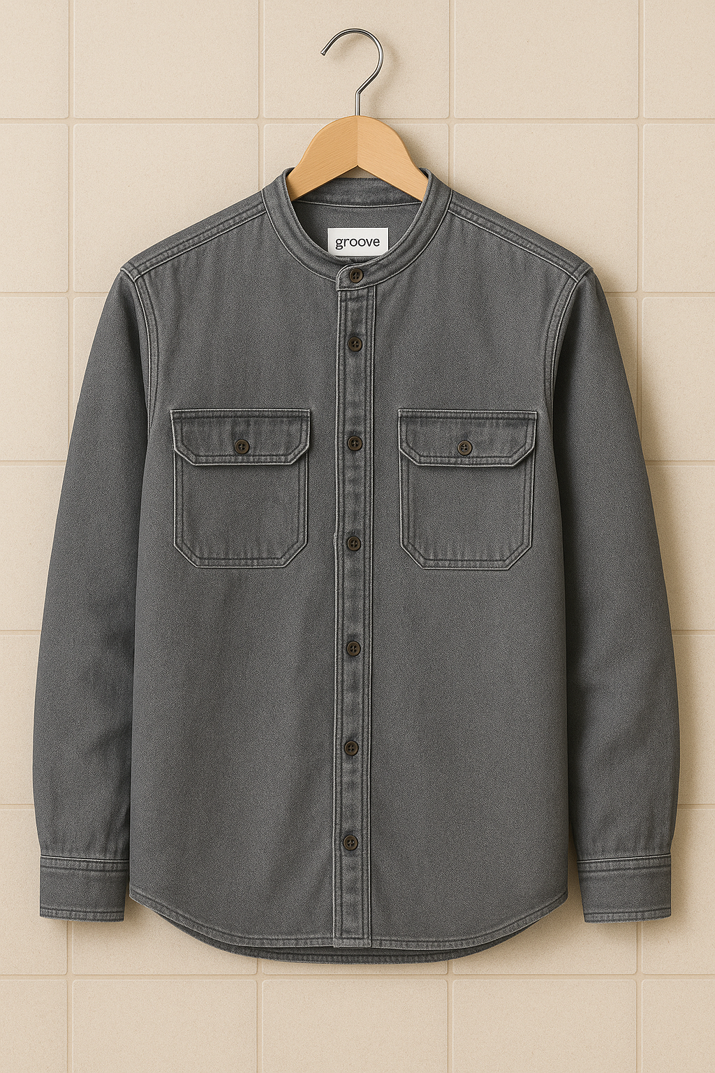 Mens Premium Chambray Cotton Button  Full Sleeve Shirt - GRVCS41 - Grey