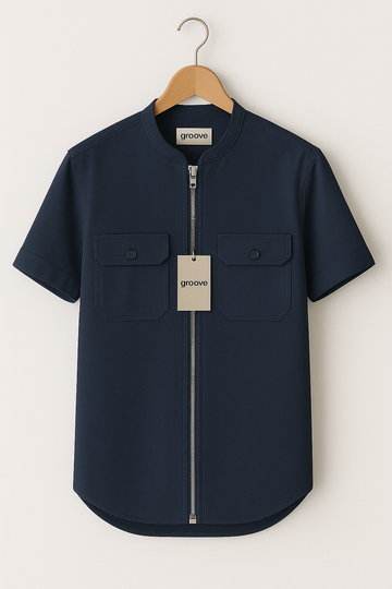Mens Premium Cotton Zip Shirt - GRVCS19 - Navy Blue
