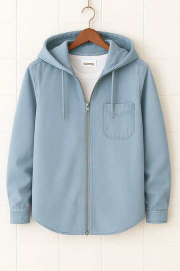 Mens Cotton Chambray Denim Pocket Zip Hooded Detail Shirt HATMS25 - LB