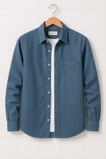 Mens Cotton Chambray Denim Pocket Detail Shirt HATMS23 - DB