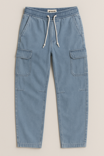 Mens Chambray Denim Jogger Pants by Groove - GMDJP2 - Blue