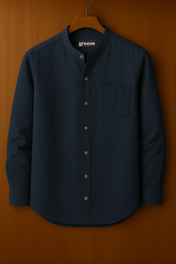 Mens Premium Cotton Full Sleeve Button Shirt - GRVCS12 - Navy Blue