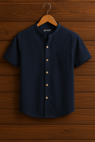 Mens Premium Cotton Button Shirt - GRVCS10 - Navy Blue