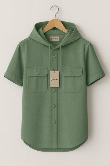 Mens Premium Cotton Hooded Button Shirt - GRVCS20 - PG