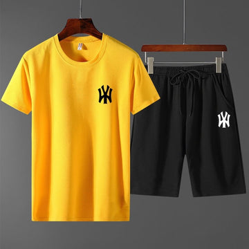 Mens Printed T-Shirt and Shorts Co Ord Set MCSPR10 - Yellow Black