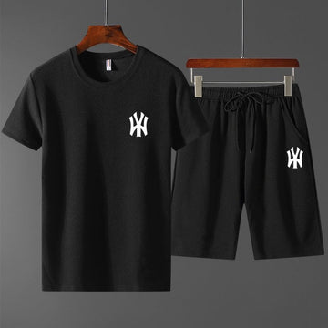 Mens Printed T-Shirt and Shorts Co Ord Set MCSPR10 - Black Black