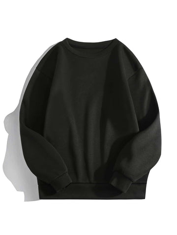 Groove Round Neck Plain Fleece Sweatshirt ARNPFS1 - Black