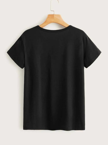 Womens Premium Cotton Printed T-Shirt - APRIN72 - Black