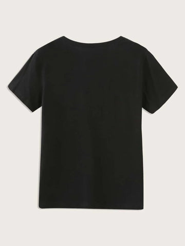 Womens Premium Cotton Printed T-Shirt - APRIN105 - Black
