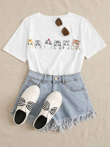 Womens Premium Cotton Printed T-Shirt - APRIN96 - White