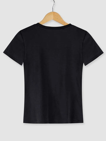 Womens Premium Cotton Printed T-Shirt - APRIN104 - Black