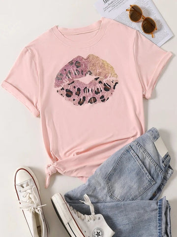 Womens Premium Cotton Printed T-Shirt - APRIN77 - Pink
