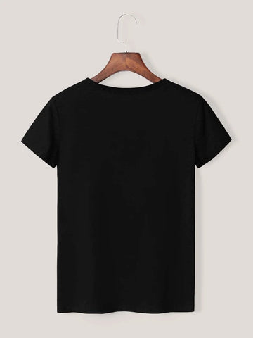 Womens Premium Cotton Printed T-Shirt - APRIN56 - Black
