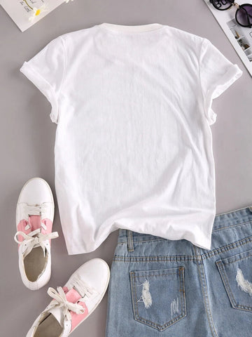 Womens Premium Cotton Printed T-Shirt - APRIN64 - White