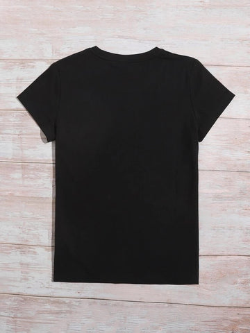 Womens Premium Cotton Printed T-Shirt - APRIN55 - Black