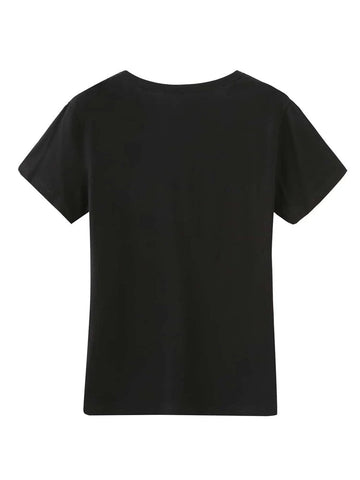 Womens Premium Cotton Printed T-Shirt - APRIN58 - Black