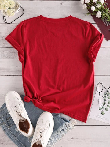 Womens Premium Cotton Printed T-Shirt - APRIN155 - Red