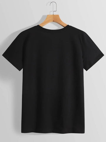 Womens Premium Cotton Printed T-Shirt - APRIN136 - Black