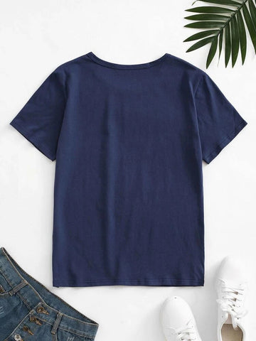 Womens Premium Cotton Printed T-Shirt - APRIN147 - Navy Blue