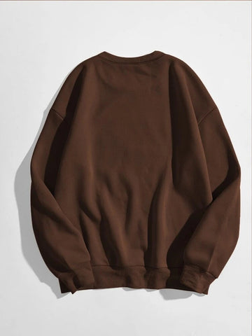 Groove Round Neck Printed Fleece Sweatshirt APRIN37 - Brown