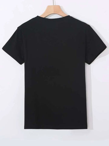 Womens Premium Cotton Printed T-Shirt - APRIN119 - Black