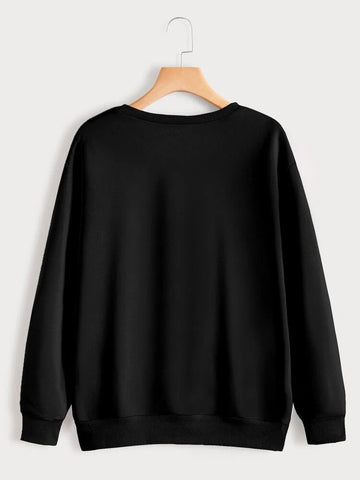 Groove Round Neck Printed Fleece Sweatshirt APRIN256 - Black