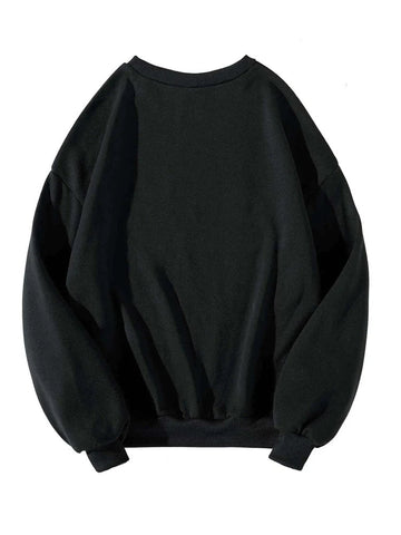 Groove Round Neck Printed Fleece Sweatshirt APRIN29 - Black