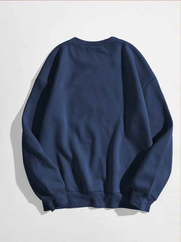 Groove Round Neck Printed Fleece Sweatshirt APRIN29 - Blue