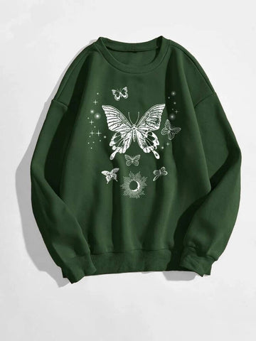 Groove Round Neck Printed Fleece Sweatshirt APRIN29 - Green