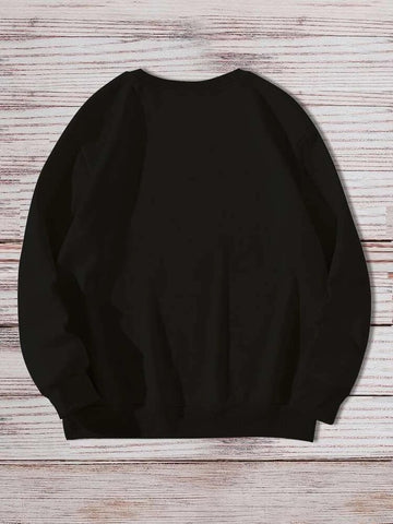Groove Round Neck Printed Fleece Sweatshirt APRIN43 - Black