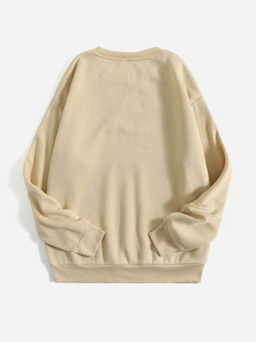 Groove Round Neck Printed Fleece Sweatshirt APRIN40 - Cream