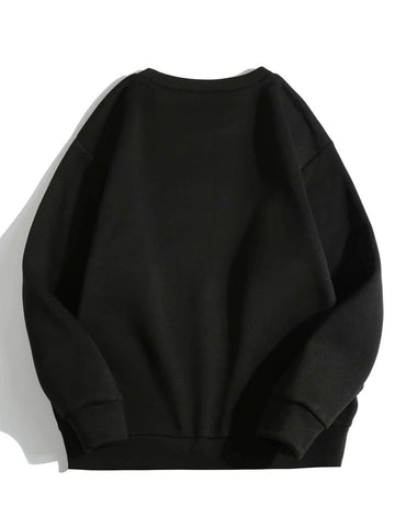 Groove Round Neck Printed Fleece Sweatshirt APRIN28 - Black