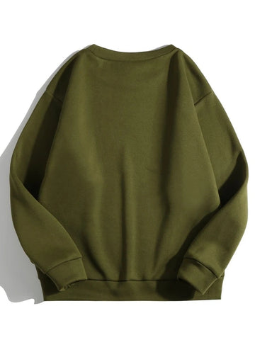Groove Round Neck Printed Fleece Sweatshirt APRIN28 - Khaki Green