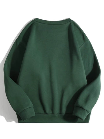 Groove Round Neck Printed Fleece Sweatshirt APRIN28 - Green