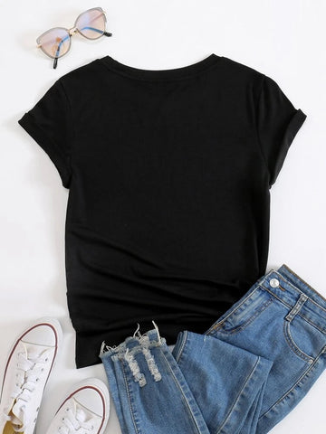Womens Premium Cotton Printed T-Shirt - APRIN184 - Black