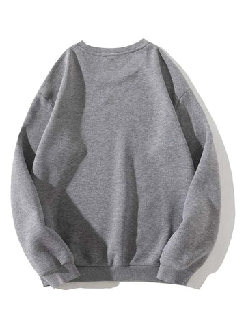 Groove Round Neck Printed Fleece Sweatshirt APRIN41 - Grey