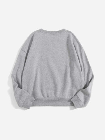 Groove Round Neck Printed Fleece Sweatshirt APRIN35 - Grey